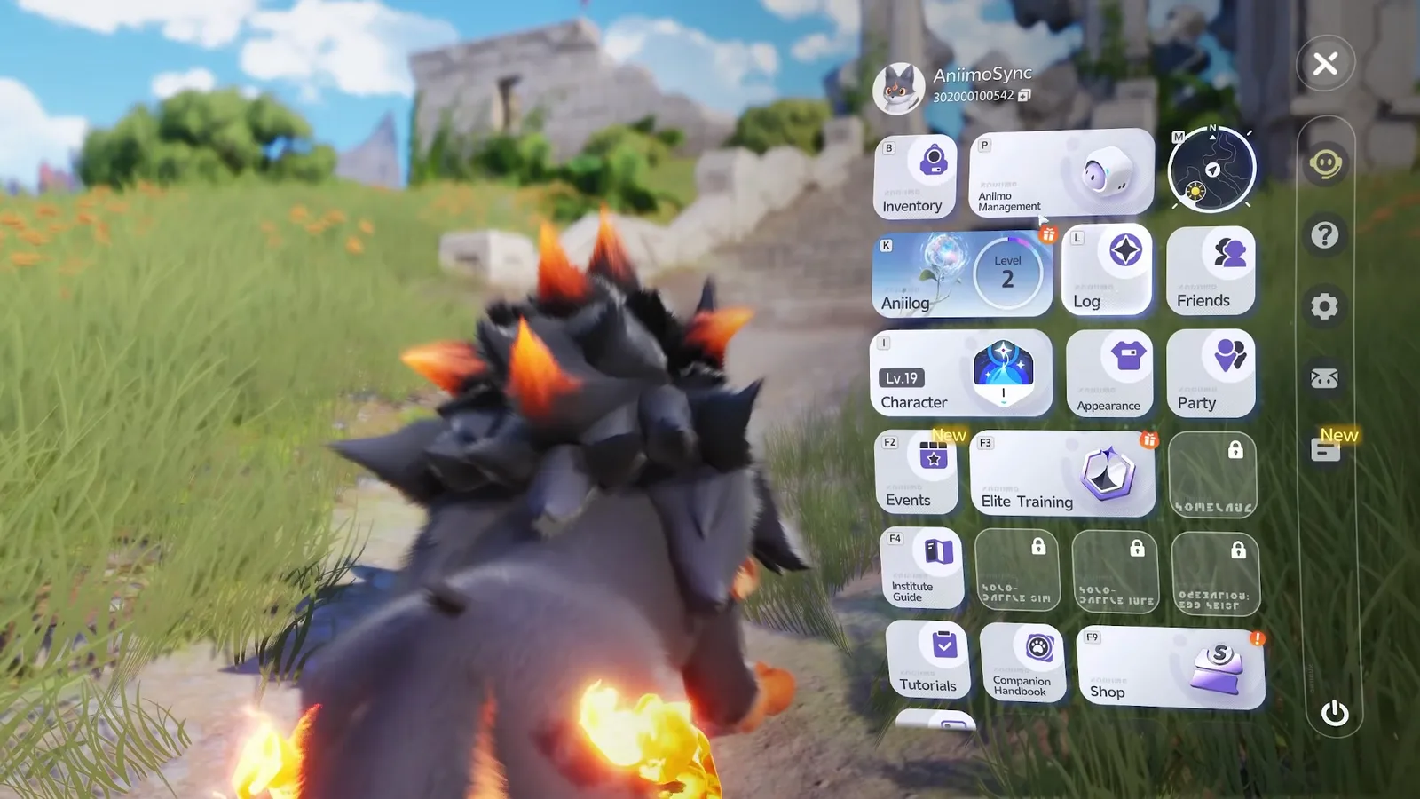 The Aniimo main menu with the Aniimo Management tile next to Inventory, Aniilog, Character and Events