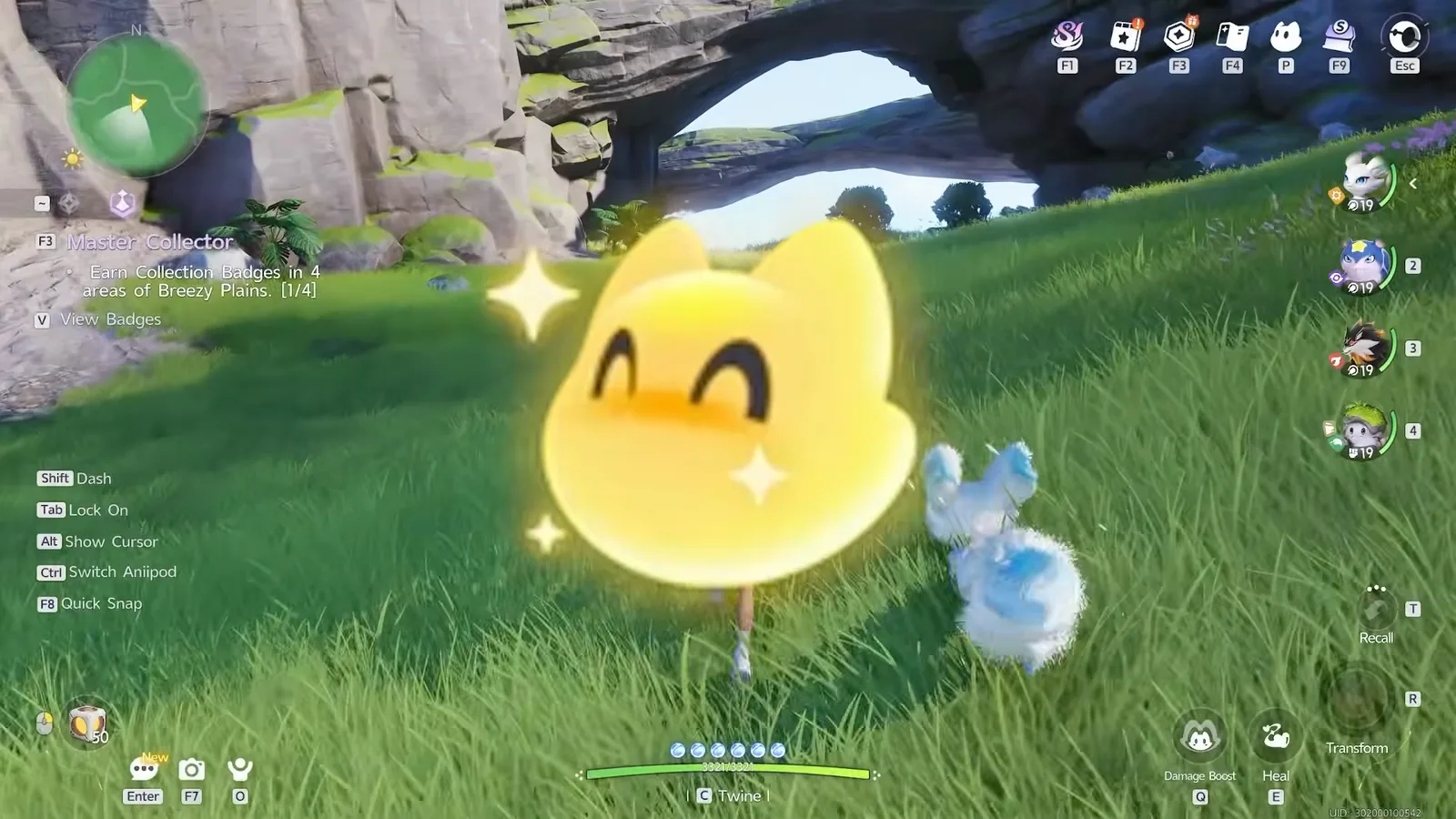 The gold Perfect Potential symbol in Aniimo, shown over the Breezy Plains