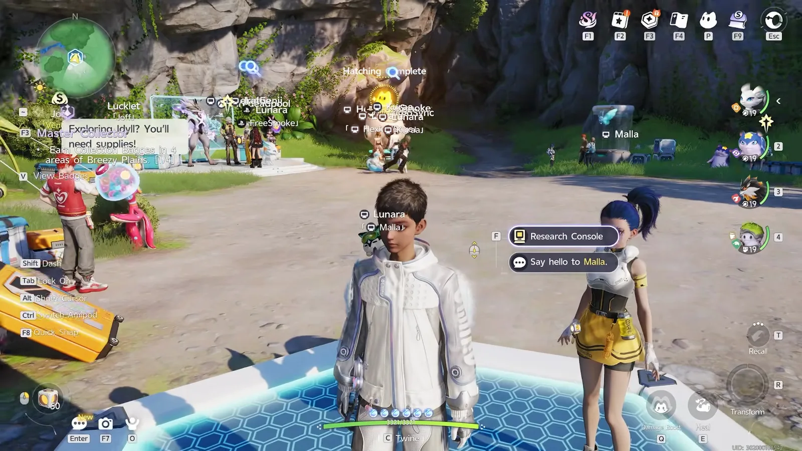 The Research Console interaction prompt on the outpost platform in Aniimo