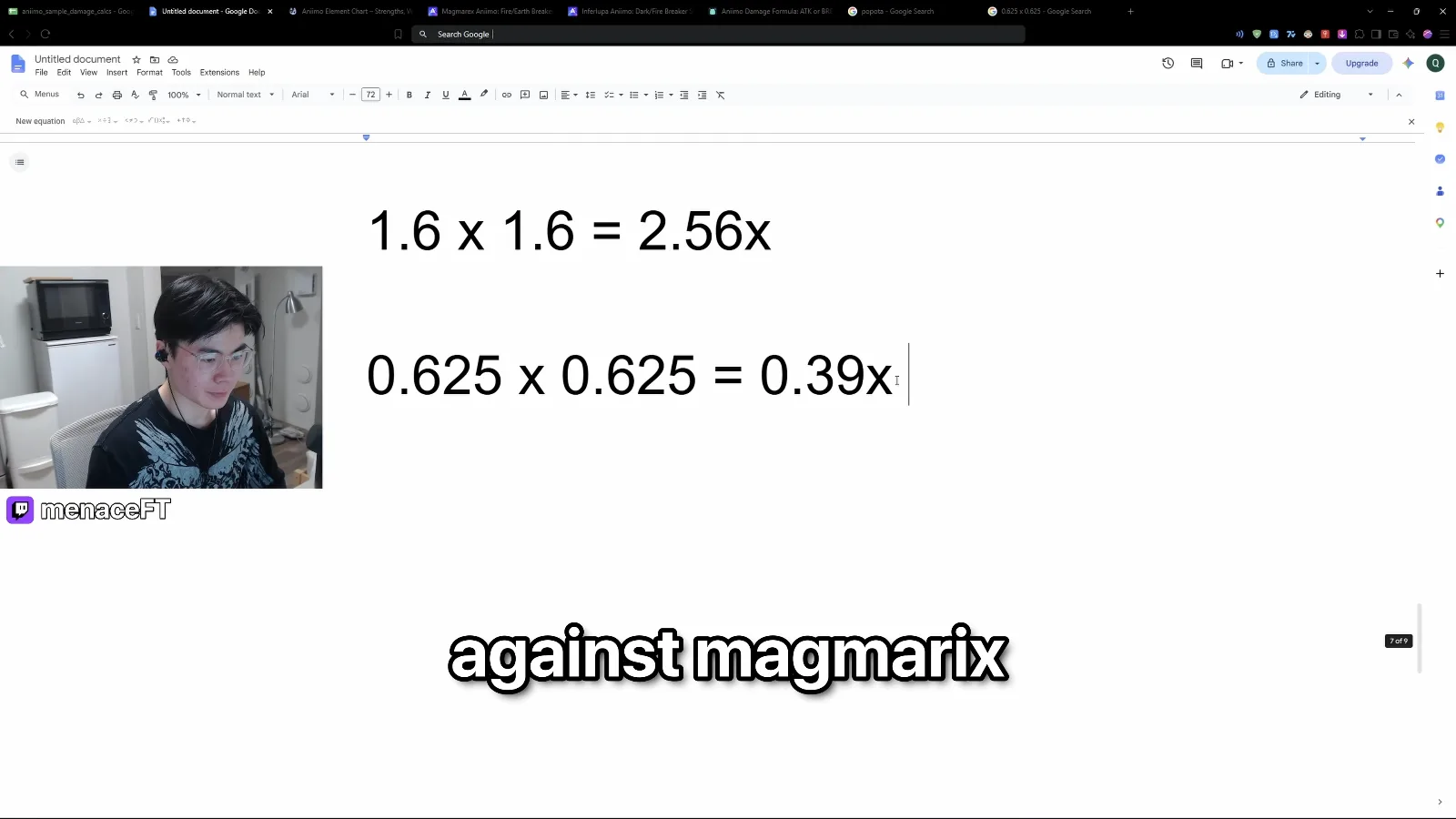Aniimo dual element arithmetic in menaceFT’s document: 1.6 x 1.6 = 2.56x for a double weakness and 0.625 x 0.625 = 0.39x for a double resistance