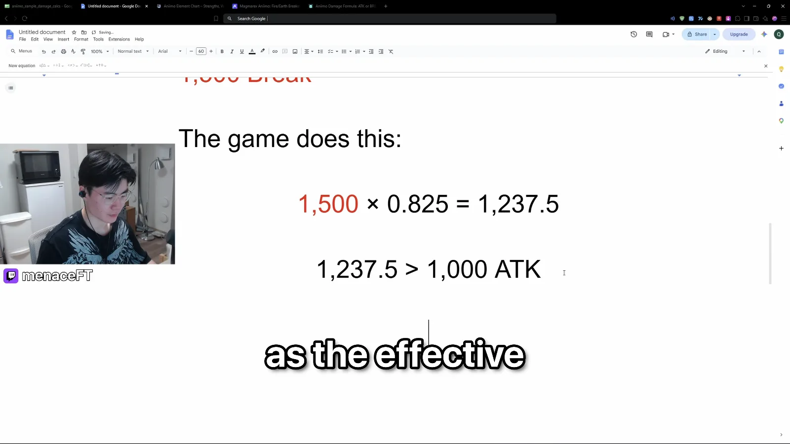 Aniimo effective attack example: 1,500 BREAK x 0.825 = 1,237.5, which is higher than 1,000 ATK, so the game attacks with the BREAK figure