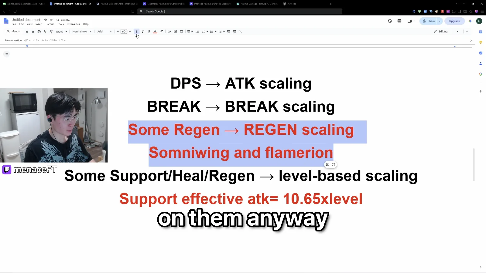 Aniimo stat scaling summary: DPS to ATK, BREAK to BREAK, Some Regen to REGEN scaling naming Somniwing and Flamerion, Support effective atk = 10.65 x level