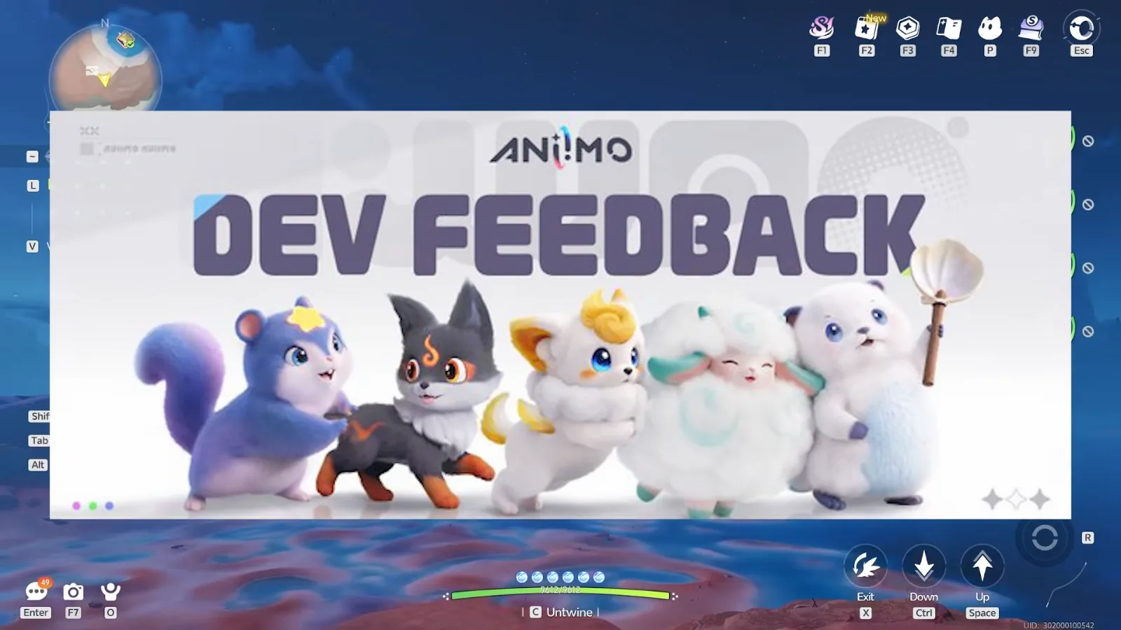 Aniimo Dev Feedback banner with five fluffy Aniimo under the Aniimo logo, shown over AniimoSync’s flying gameplay at the start of his video