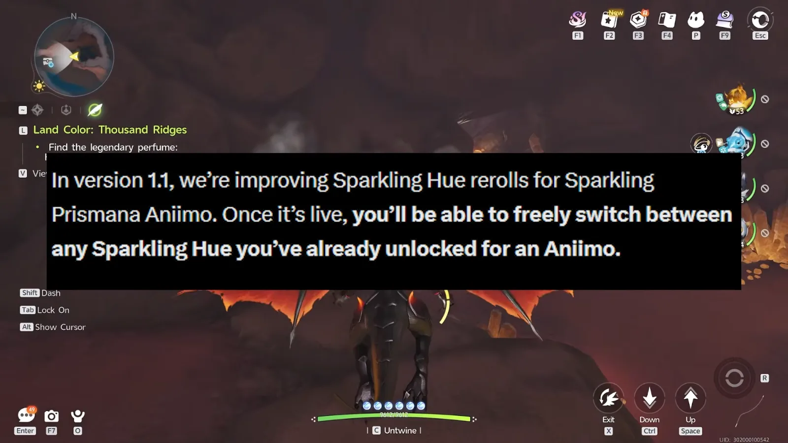 Aniimo Dev Feedback answer on version 1.1 Sparkling Hue rerolls: freely switch between any Sparkling Hue already unlocked for an Aniimo