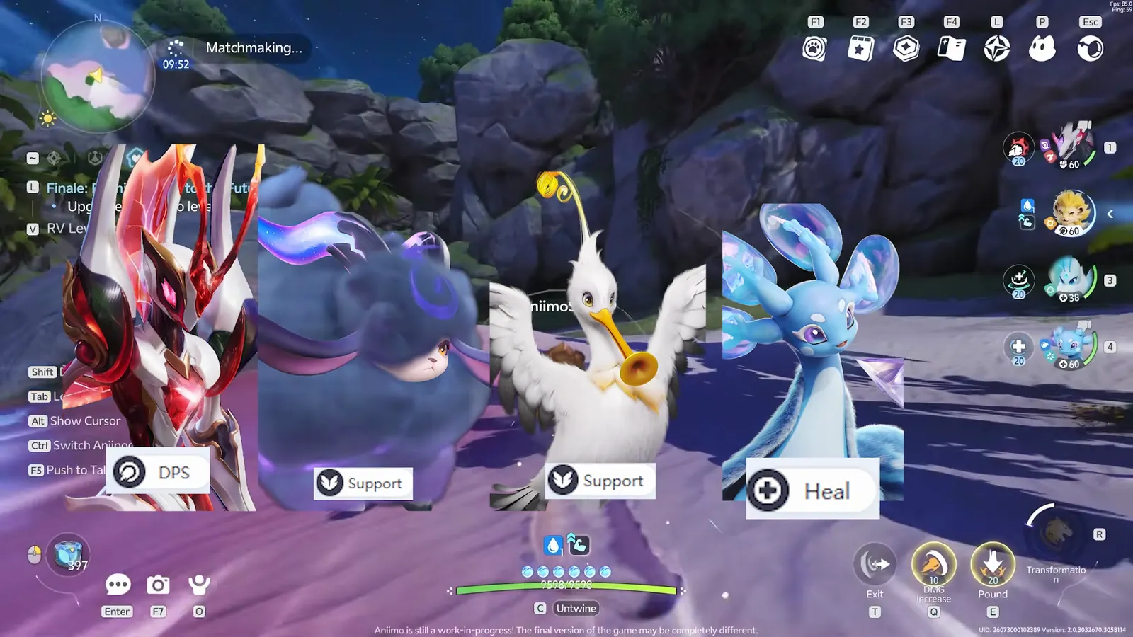 AniimoSync's early game Fulmintis team lined up with role labels: Fulmintis DPS, Turbo and Tromber Support, Glacy Heal