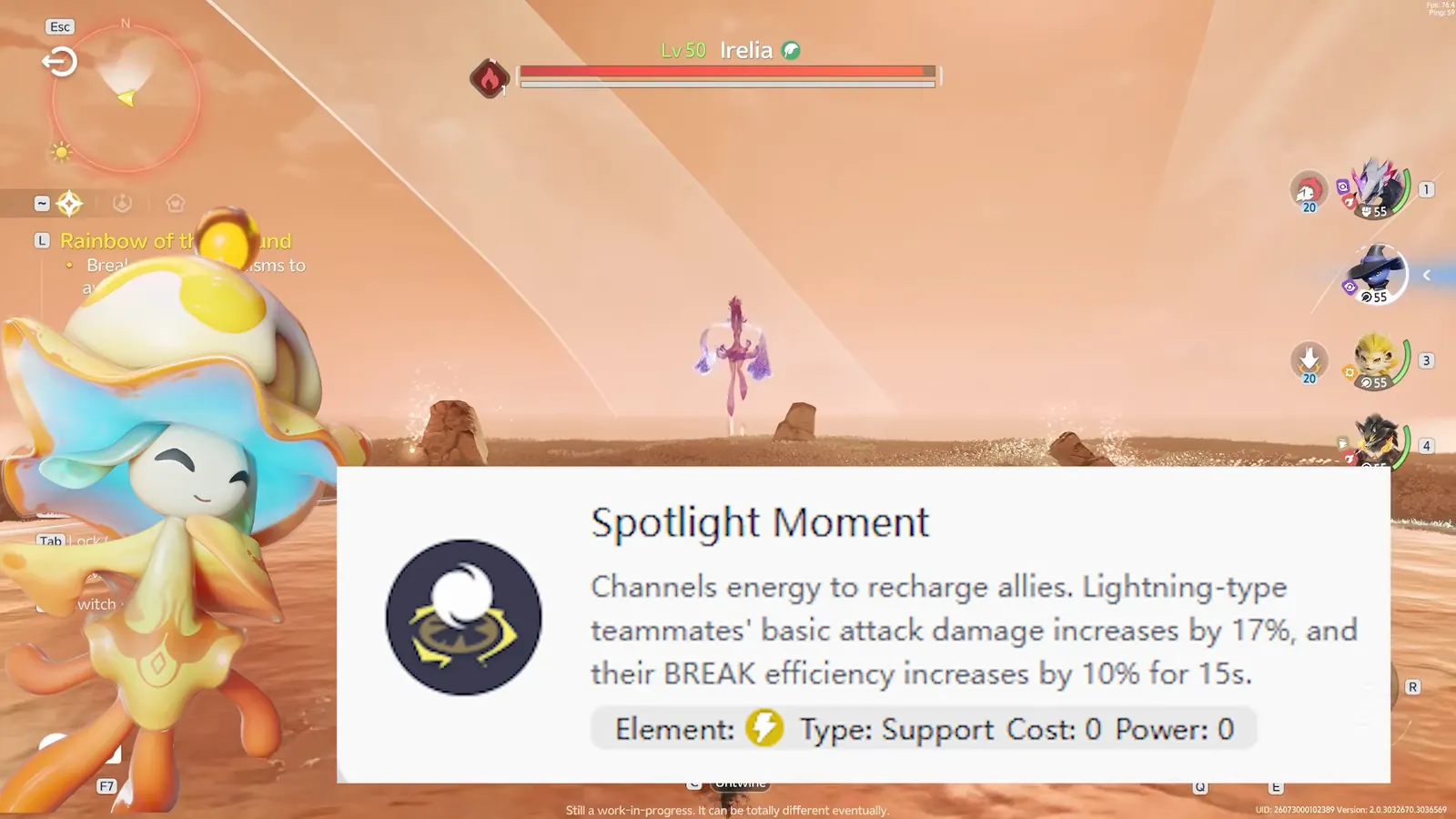 Luminelle's Spotlight Moment skill card: Lightning teammates' basic attack damage up 17% and Break efficiency up 10% for 15 seconds