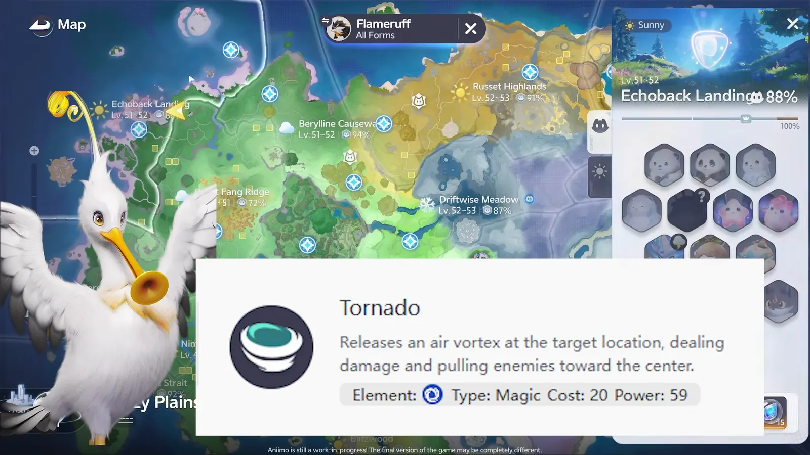 Tromber's Tornado skill card: an air vortex at the target location that deals damage and pulls enemies to the centre, magic, cost 20, power 59
