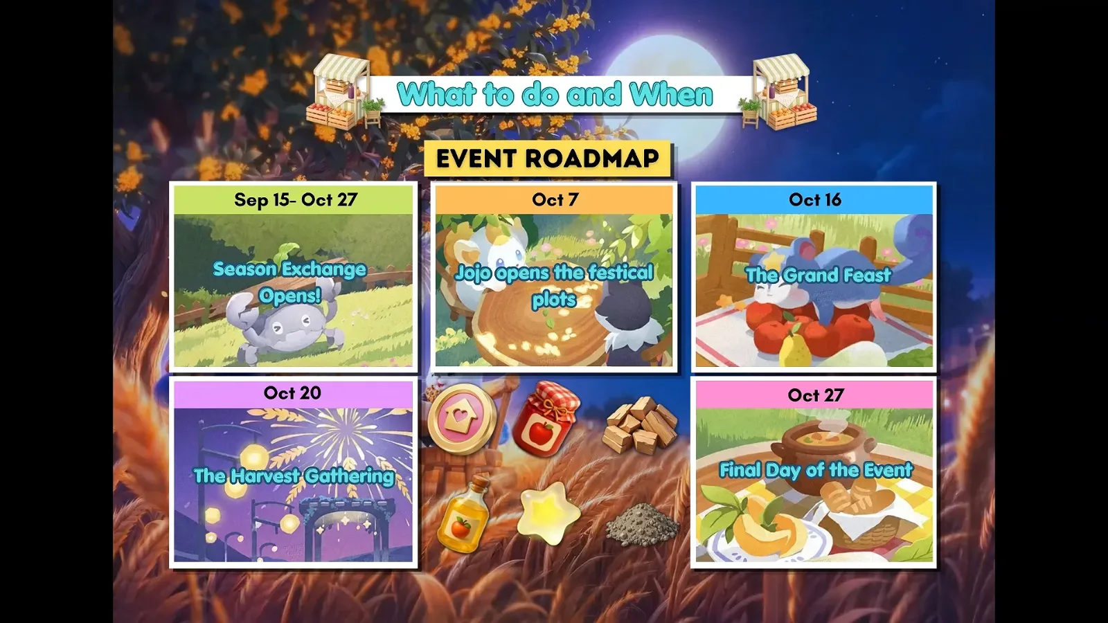 LayZeeAussie’s Aniimo Harvest Moon Festival roadmap: Sep 15 to Oct 27 Season Exchange, Oct 7 festival plots, Oct 16 Grand Feast, Oct 20 Harvest Gathering, Oct 27 final day