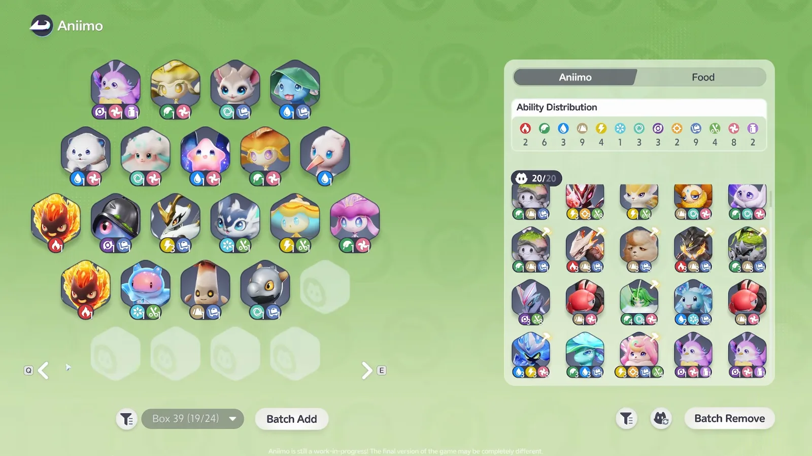 A full 20-worker Homeland roster with the Ability Distribution bar counting every one of the 13 jobs