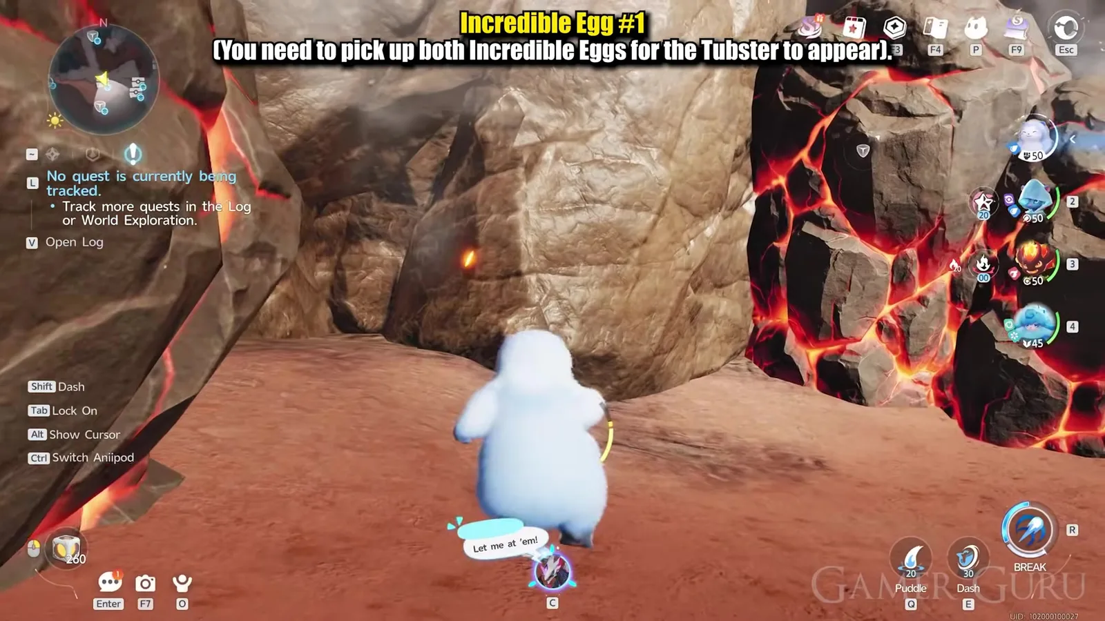 A lava-veined rock wall deep in the Blazing Rock Cavern in Aniimo, orange cracks glowing through grey stone, the player’s Aniimo standing at its foot