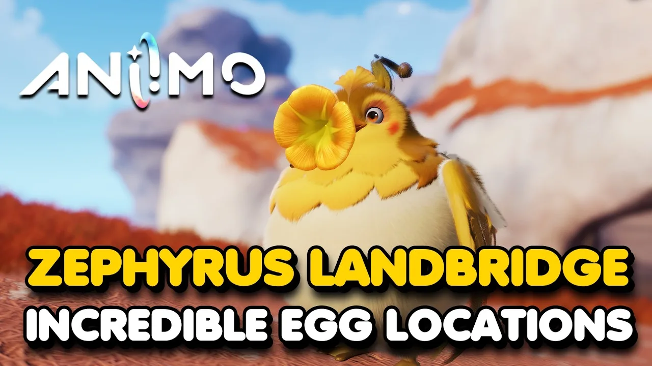 Gamer Guru’s Zephyrus Landbridge Incredible Egg video thumbnail: the golden Highland Form Tubster with its curled grass horn, over pale rock and red ground