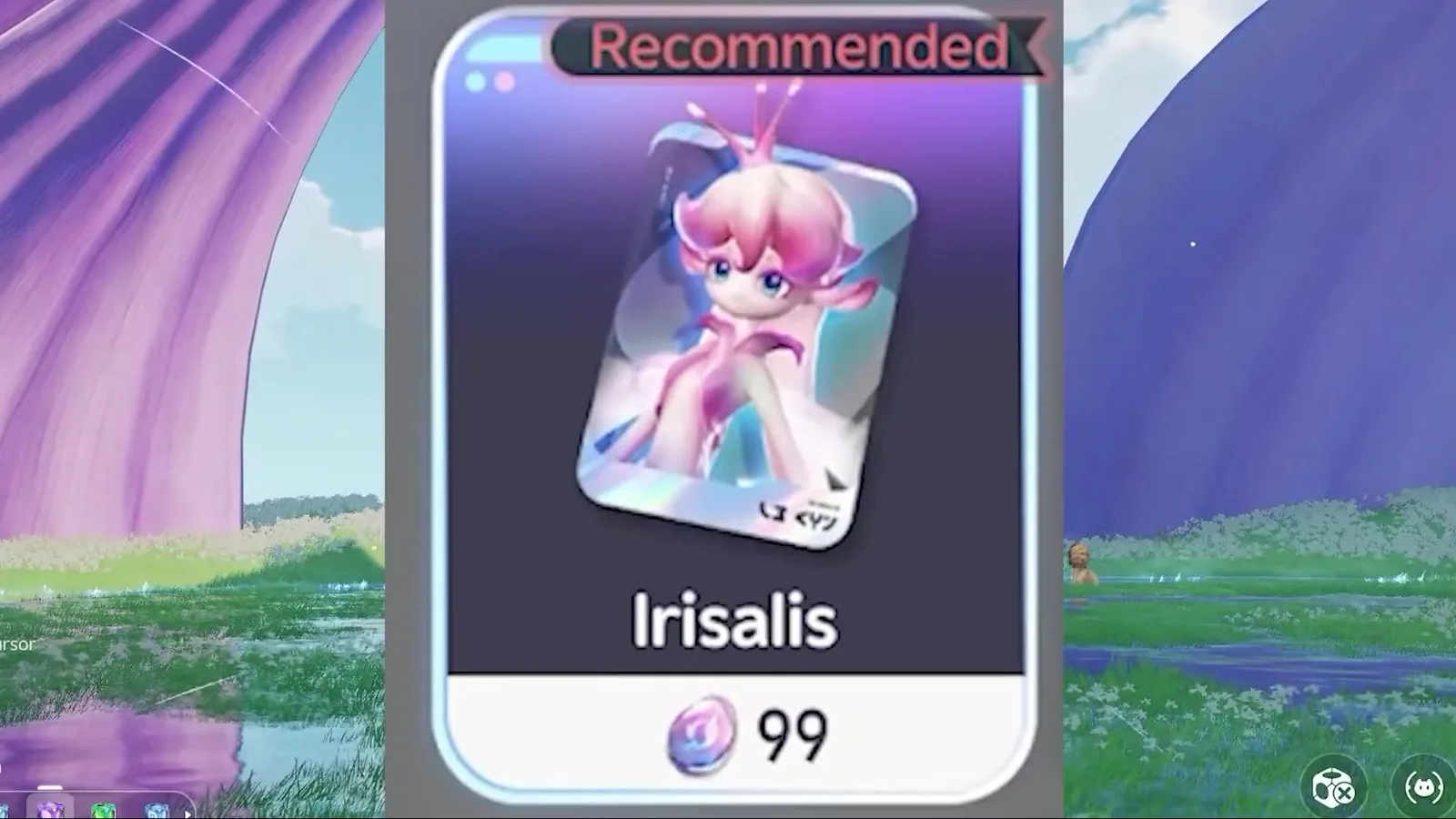 Aniimo beta shop card for Irisalis tagged Recommended, priced at 99 Pearl Cascade
