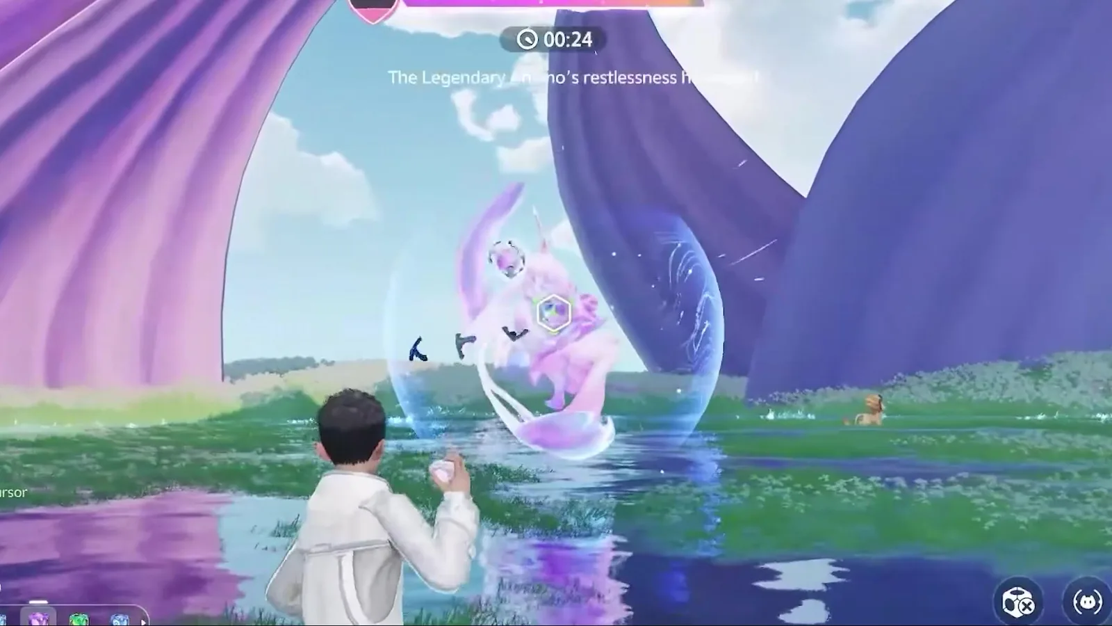 Aniimo beta calming phase, a Pathfinder throwing another Aniipod at Irisalis inside her bubble with 00:24 left on the calming timer