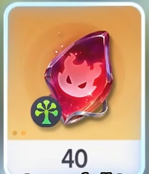 Aniimo inventory close-up, a red crystal with a green badge counting 40, the Mark of the Strong: Breezy Plains used for held item contracts