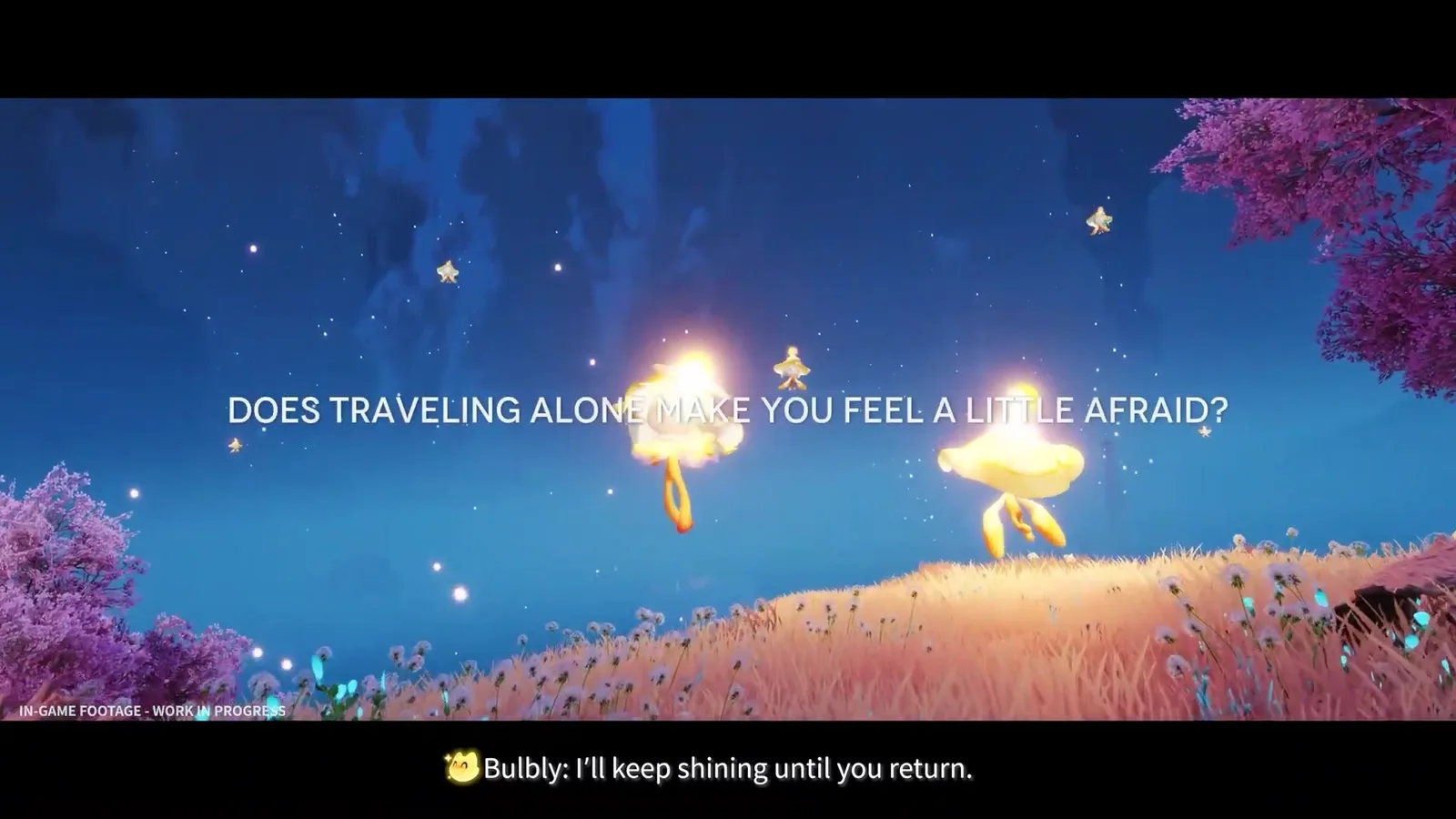 Aniimo Bulbly glowing on a night hillside in the mobile launch trailer under the line Does traveling alone make you feel a little afraid