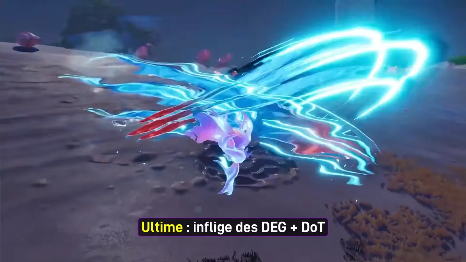 Malevsera unleashing Ashfrost Judgment in Aniimo’s closed beta, giant blue ice claws streaked with red slashing across a dark beach