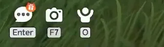 The Aniimo open world action bar showing the chat button on Enter, the camera button on F7 and the emote button on O