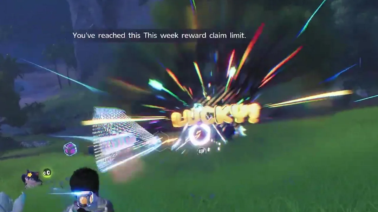 Aniimo Lucky strike burst on a catch with the message You’ve reached this week reward claim limit across the top