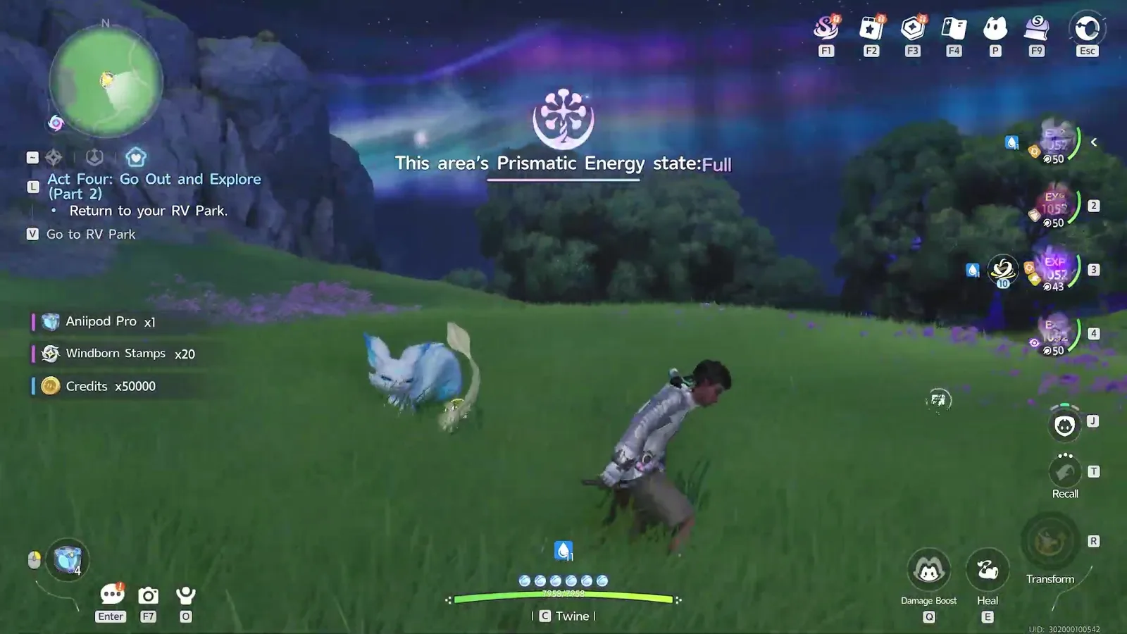 Aniimo Prismatic Energy state Full popup in the Forest of Falling Stars with Aniipod Pro, Windborn Stamps and 50,000 Credits rewards
