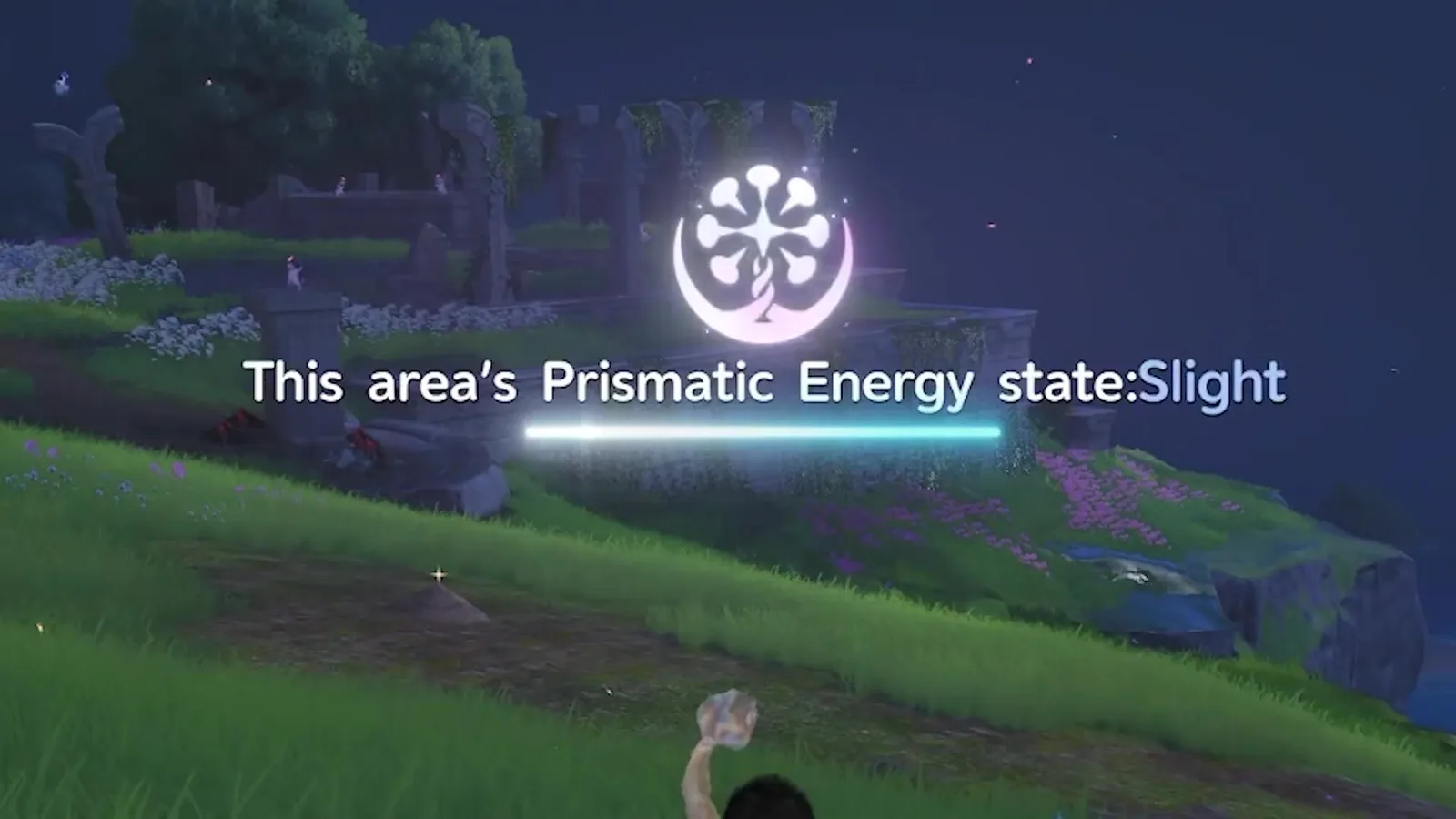 Aniimo popup reading This area’s Prismatic Energy state Slight after the Bloom releases its energy into the region