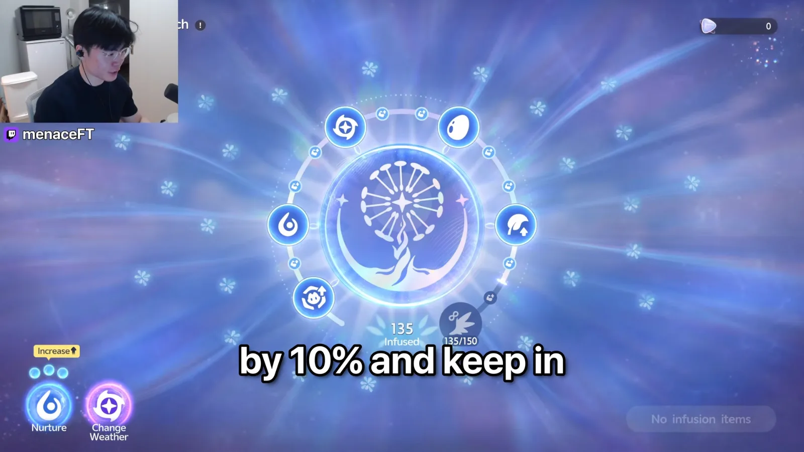 Aniimo Branch screen with the first node of the Breezy Plains tree, 135 infused out of 150, the node that raises catch chance by 10%