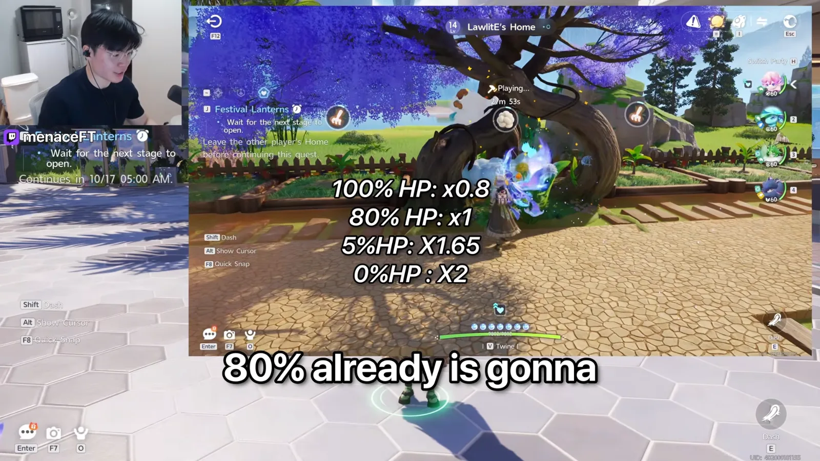 menaceFT’s Aniimo overlay of the HP multiplier: 100% HP ×0.8, 80% HP ×1, 5% HP ×1.65, 0% HP ×2