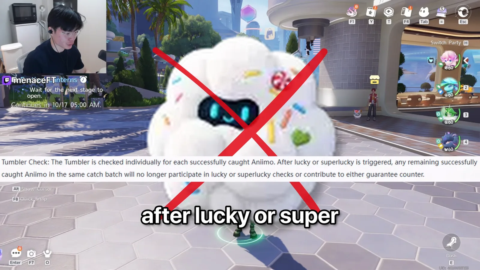Aniimo Tumbler Check rule: the Tumbler is checked individually for each successfully caught Aniimo, and after lucky or superlucky triggers the rest of the batch no longer participates