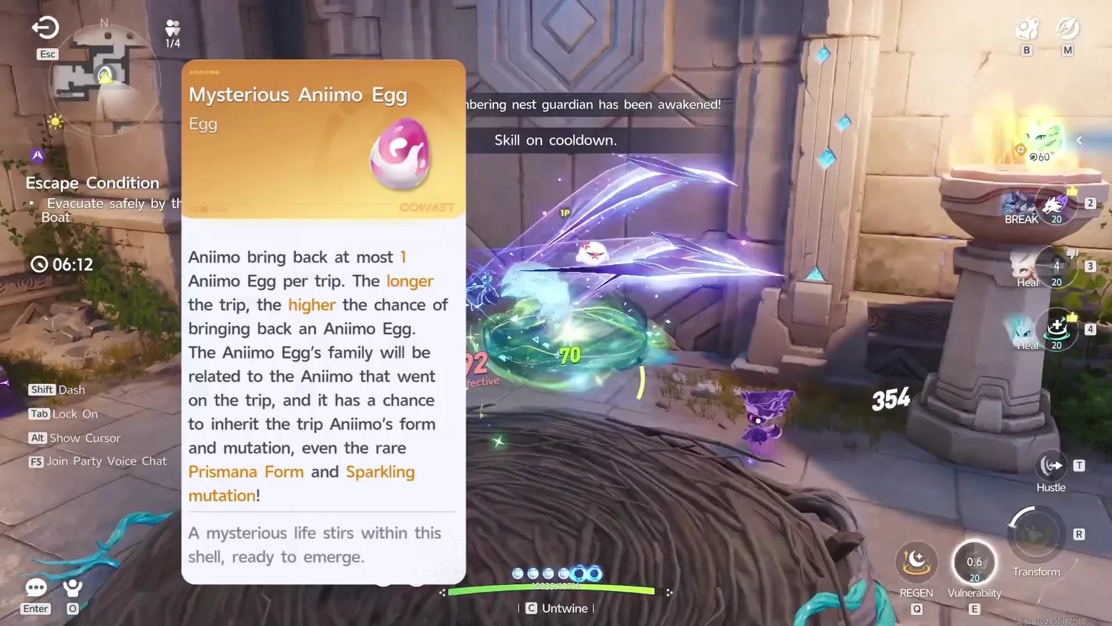 Aniimo Mysterious Aniimo Egg preview card: at most 1 egg per trip, longer trips raise the chance, and the egg can inherit the trip Aniimo’s Prismana Form and Sparkling mutation