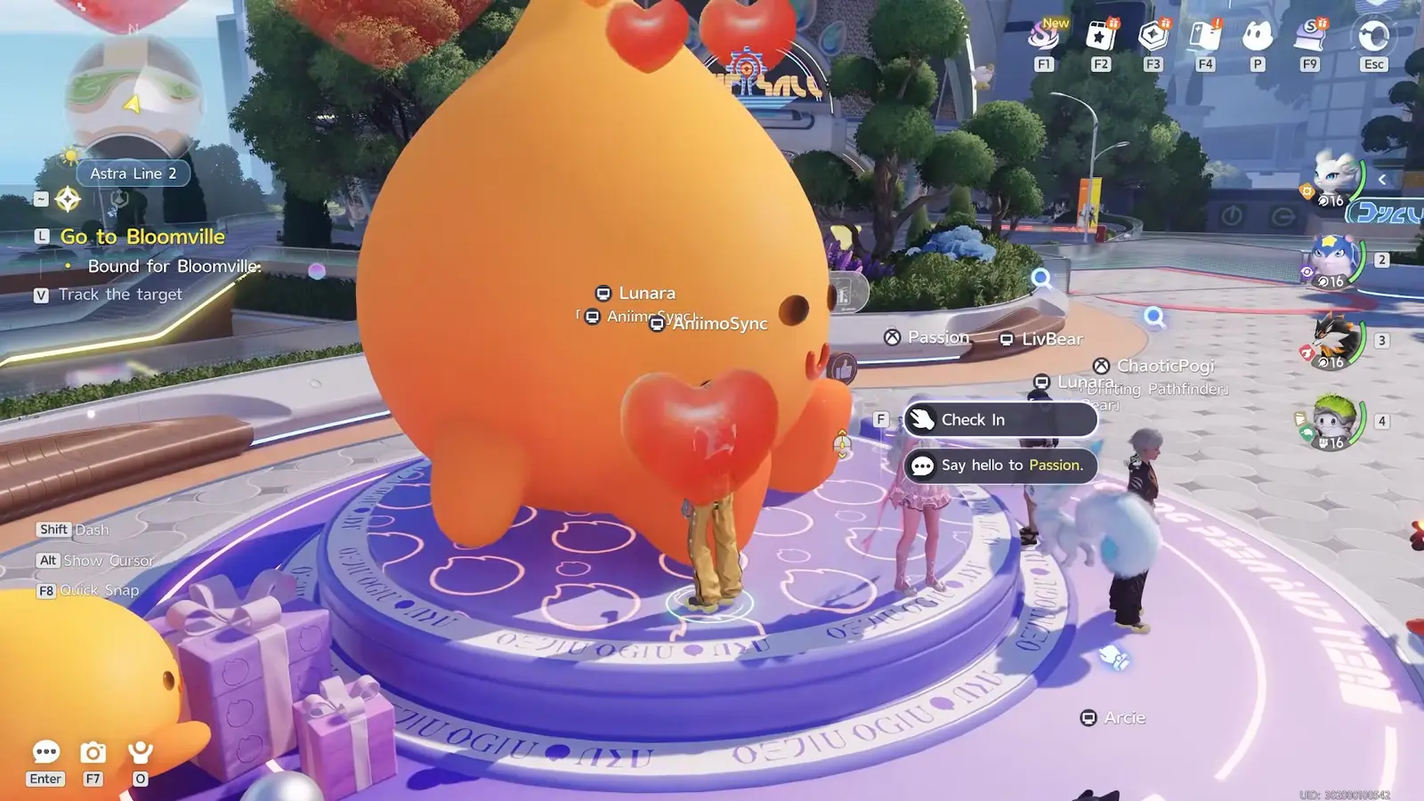 The daily Check In prompt at the Sparkelf statue in Horizon Square
