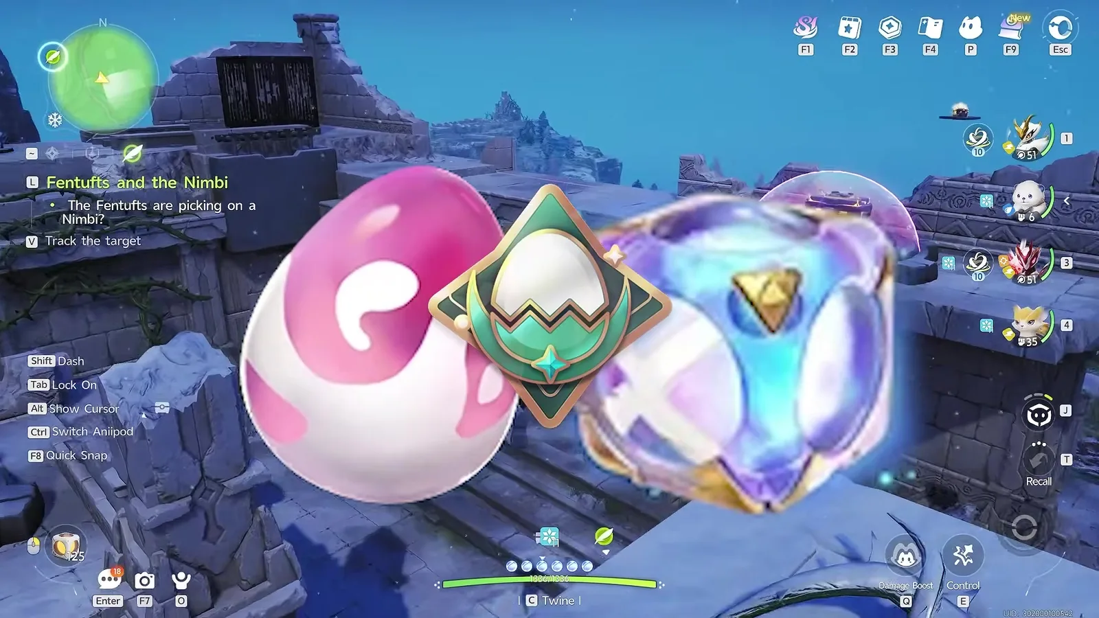 An Aniimo egg carrying the green Egg Heist emblem shown beside a Sparkling Cube, the only published pairing that rolls Shadow Sparkling at 1 per cent