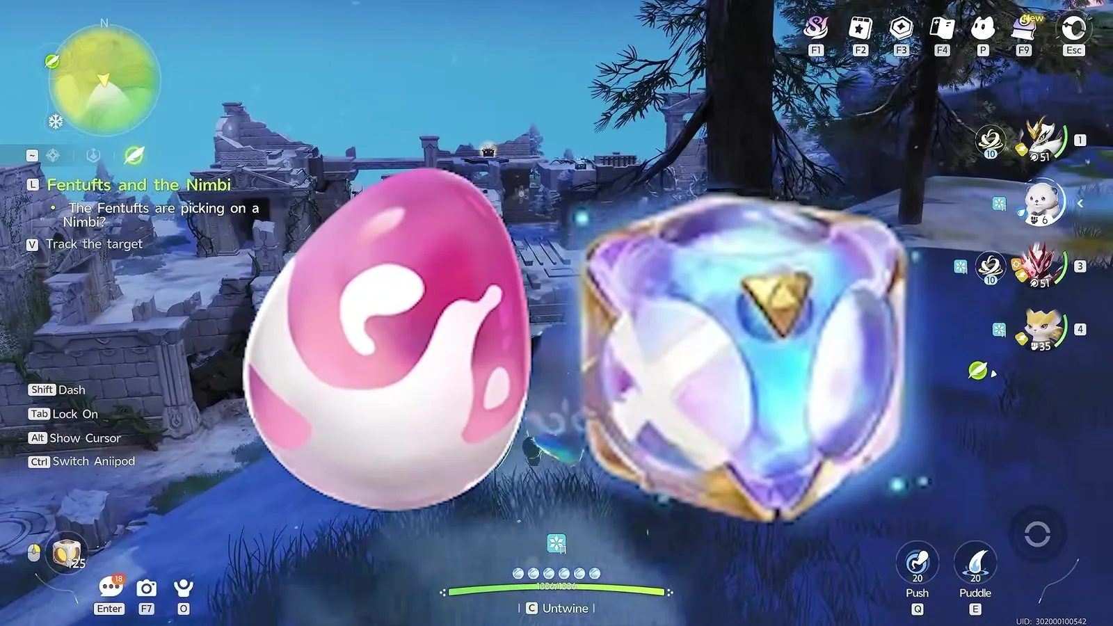 A pink and white Aniimo egg shown beside a Sparkling Cube in AniimoSync’s Aniimo video, the pairing that gives 99 per cent numbered type and 1 per cent Dazzling Sparkling