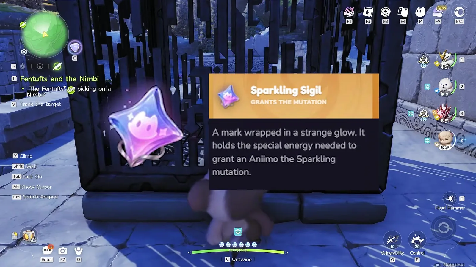 The Sparkling Sigil item card in Aniimo reading grants the mutation, a mark wrapped in a strange glow holding the special energy needed to grant an Aniimo the Sparkling mutation