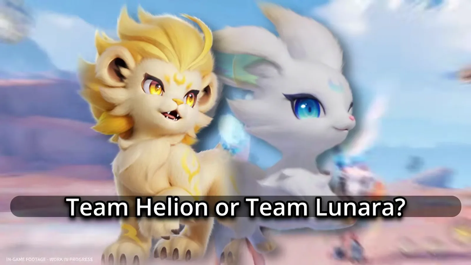 Both starters in close-up under the caption Team Helion or Team Lunara?