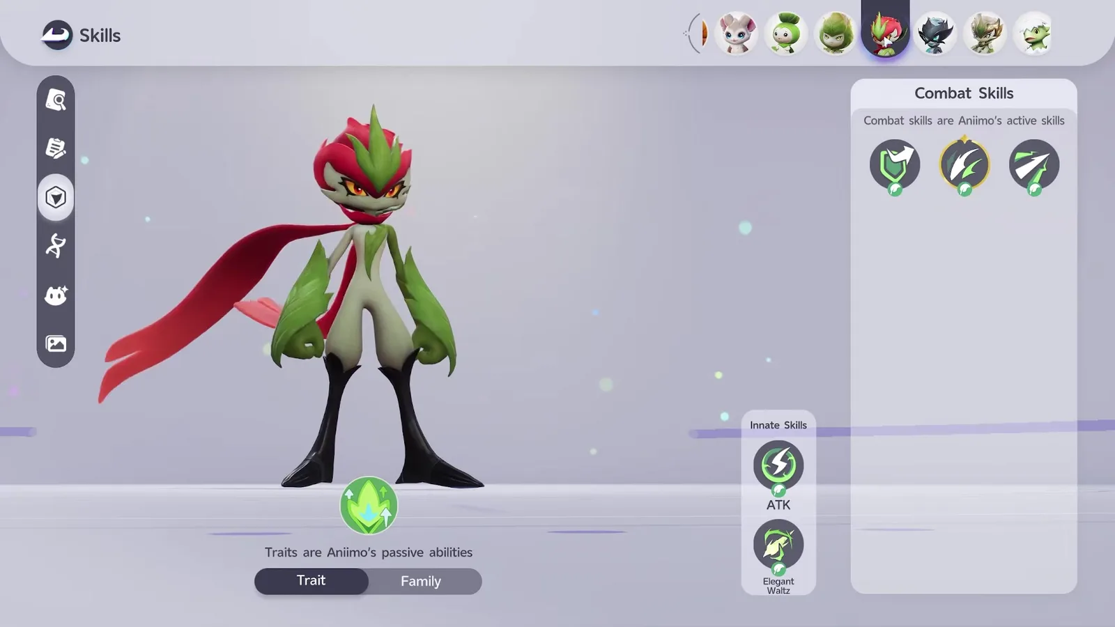 The Aniimo Skills screen with the Basic Form Thornblade selected, the Combat Skills panel showing only three skill icons and no fourth Lightning skill