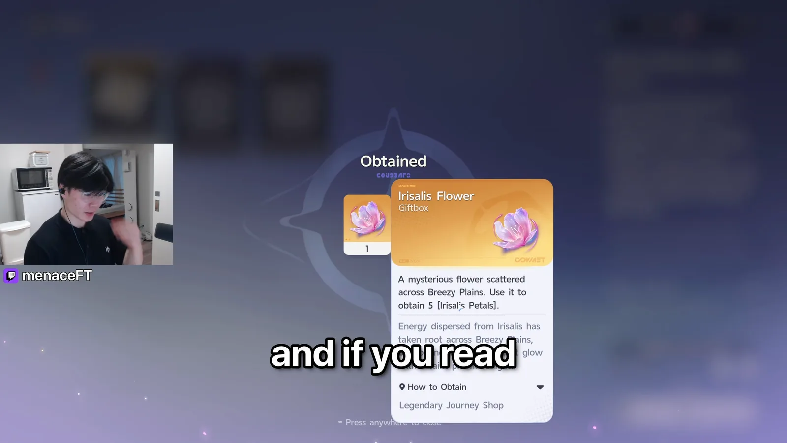 Aniimo Obtained screen with the Irisalis Flower giftbox, a mysterious flower scattered across Breezy Plains, use it to obtain 5 Irisalis Petals