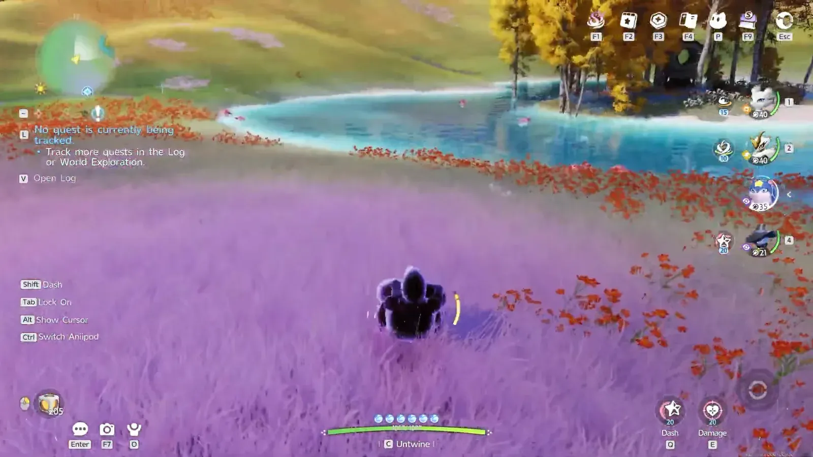 An Umbral Celestis, its coat turned near black, running through a purple field in the open world