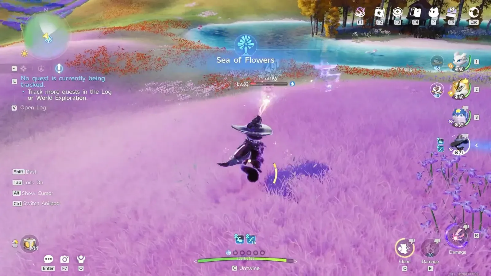 An Umbral Stellarys by a lake as the Sea of Flowers region banner appears